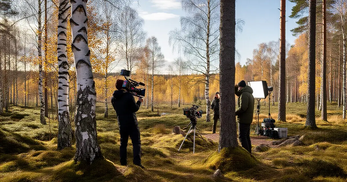 Suomalainen elokuvatuotanto mets&auml;ss&auml;, kamera-ajo ja valaistuslaitteisto