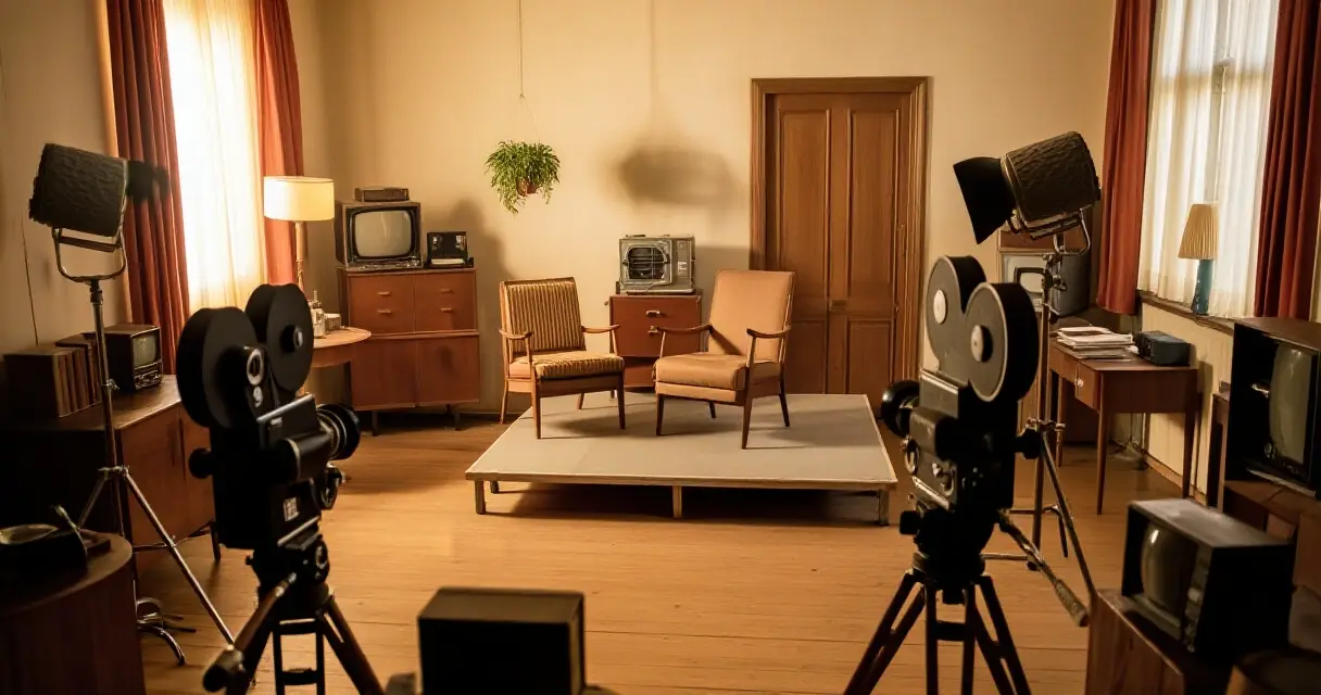 Suomalainen elokuvastudio vintage-tunnelmassa, historiallinen kuvauspaikka