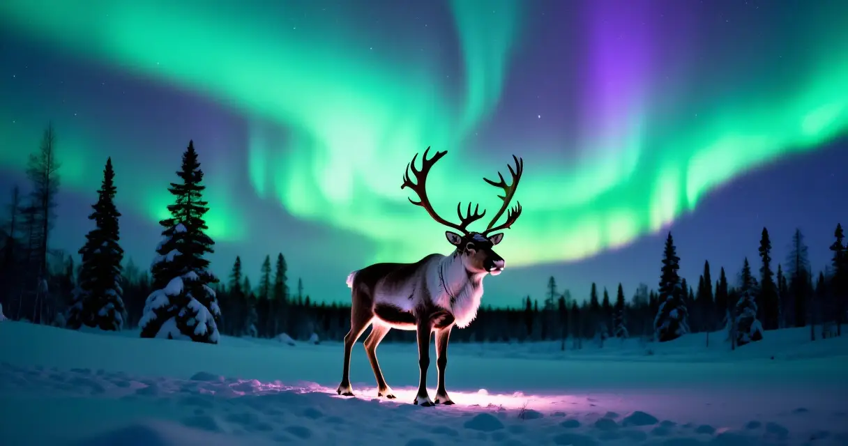 Tähtipeura lumisessa metsässä revontulien alla – inspiraatio Pikkuli-elokuvan hahmoon